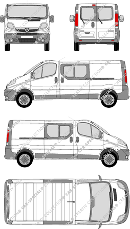 Vauxhall Vivaro, furgone, L2H1, vitre arrière, Doppelkabine, Rear Wing Doors, 2 Sliding Doors (2006)