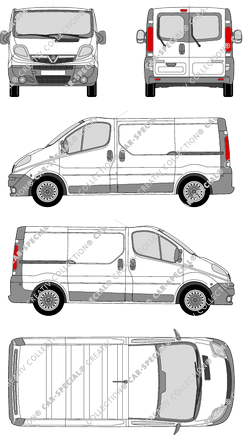 Vauxhall Vivaro, furgone, L1H1, vitre arrière, Rear Wing Doors, 2 Sliding Doors (2006)
